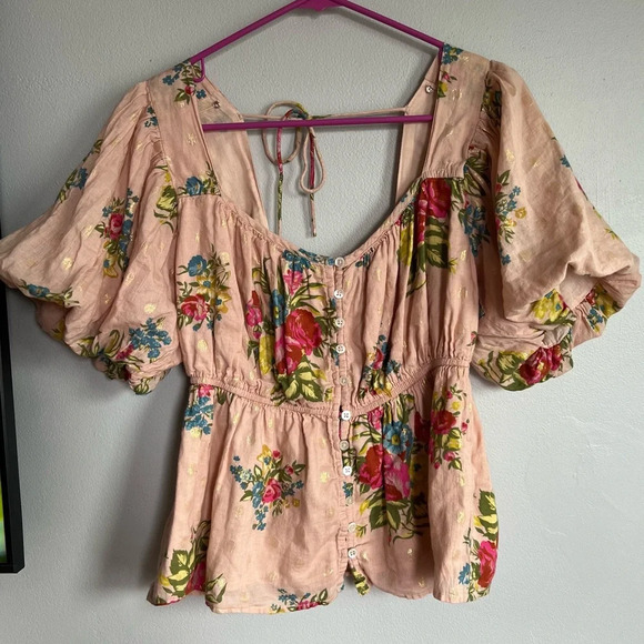 Love the Label Tops - Love The Label Rosette Babydoll Top Floral Puff Sleeve L